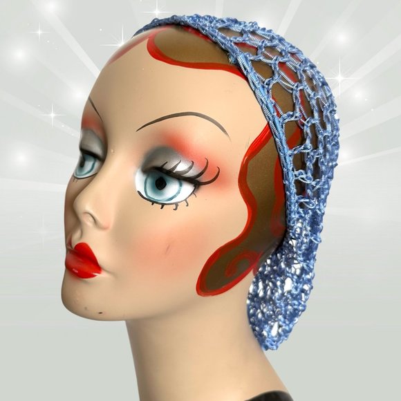 Baby Blue Pinup Retro rockabilly Vintage Hair Snood - Picture 1 of 4